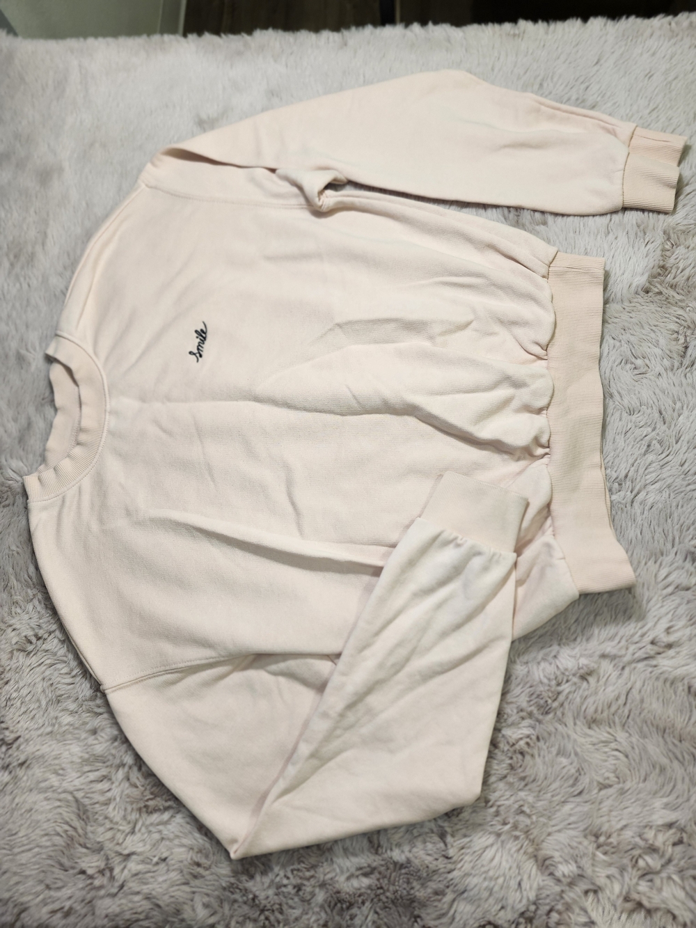 H&M Divided Pink "Smile" Embroidered Crewneck Sweatshirt - Size S